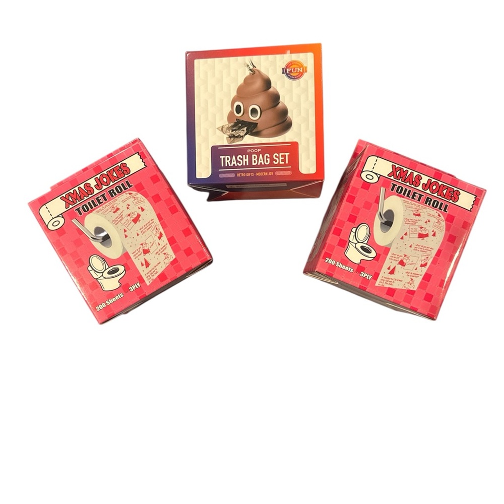 Novelty Gag Gift Bundle Xmas Joke Toilet Paper & Poop Trash Bag Set